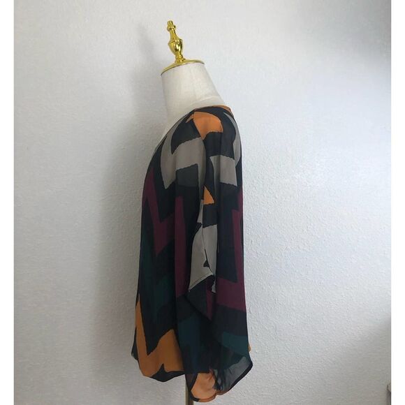 CATO Blouse Medium Chevron Pattern Kimono Sleeve Polyester Multicolor - Picture 4 of 6